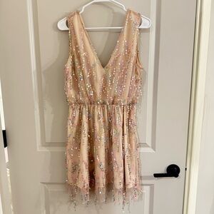 Sequin-Embellished Blush Mini Dress